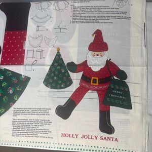 Cranston Print Works Holly Jolly Santa Fabric Panel DIY Sewing Kit Red Green